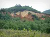 Provençaals Colorado - Vines, gras, bomen met oker kliffen en hoodoos op de achtergrond (ex-oker steengroeven van Rustrel)
