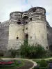 Raivas - Torres do castelo feudal (lar fortaleza medieval para o museu de tapeçaria) e jardim (canteiros de flores)