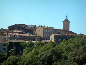 Ramatuelle - Arbres, maisons et clocher de l'église du village