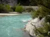 Regionaal Natuurpark van de Verdon - Brug over de rivier de Verdon en struiken aan de rand van het water