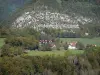 Regionale Natuurpark van de Hoge-Jura - Jura: huizen, omringd door weilanden en bomen