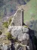 Rochebonne castle - Tower of the castle perched on a rocky outcrop