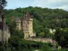 La Roque-Gageac - Château de la Malartrie, maisons et arbres, dans la vallée de la Dordogne, en Périgord