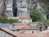 Roquefort-sur-Soulzon - Vue sur les toits du village au pied de la falaise ; dans le Parc Naturel Régional des Grands Causses