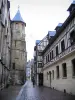 Rouen - Tour de la arquidiócesis, callejón y casas de entramado de madera