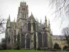 Rouen - Abbatiale Saint-Ouen de style gothique, bâtiment abritant l'hôtel de ville, pelouse, arbres et arbustes