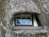 Route der Reetdachhäuser - Fenster eines Hauses, mit Reet gedecktem Dach; in Vieux-Port, im Regionalen Naturpark der Boucles de la Seine Normande