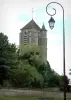 Rumilly-lès-Vaudes - Lampadaire, arbres et clocher de l'église Saint-Martin