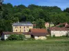 Saint-Amand-de-Coly - Maisons du village, champ et arbres