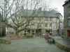 Saint-Brieuc - Kleine geplaveide plein, met een boom, omzoomd met oude vakwerkhuizen