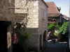 Saint-Cirq-Lapopie - Lane en huizen in het dorp in de Lot vallei in Quercy