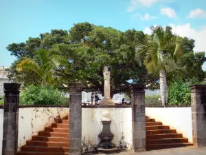 Saint-Denis - Plaza Leconte de Lisle con fuente, escaleras, su extravagante y busto del poeta Leconte de Lisle