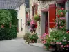 Saint-Denis-d'Anjou - Façade d'une maison en pierre ornée de fleurs