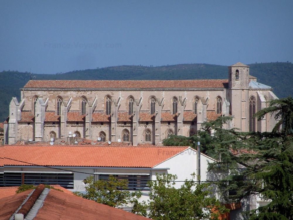 The Saint-Maximin-la-Sainte-Baume basilica - Saint-Maximin-la-Sainte-Baume basilica: Buildings of the city, trees and the Sainte-Marie-Madeleine basilica of Gothic style