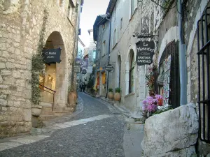 Saint-Paul-de-Vence - Narrow paved street in the village lined with shops