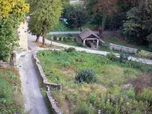 Saint-Sorlin-en-Bugey - View of the wash-house of Areymont surrounded by trees; in Lower Bugey 