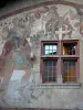 Saint-Sorlin-en-Bugey - Fresque de Saint Christophe ornant la façade d'une maison du village ; dans le Bas-Bugey