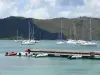 Sainte-Anne - Bateaux amarrés au ponton et mer parsemée de voiliers