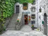 Salers - Maison en pierre décorée de géraniums
