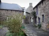 São Sulíaco - Beco florido da aldeia forrada com casas de pedra