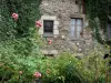 São Sulíaco - Casa de pedra com plantas trepadeiras e roseiras
