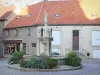 Saulieu - Fuente de Saint-Andoche y fachadas de casas con vistas a la Place du Docteur Roclore