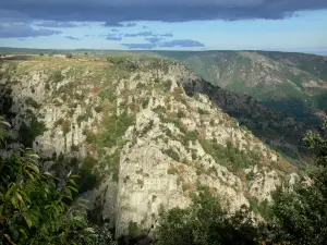 Schluchten des Chassezac - Blick auf die Felswände (felsige Wände) der Granitschluchten vom Aussichtspunkt Chassezac aus; im Nationalpark der Cevennen