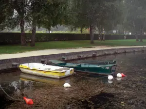 See von Nantua - Angelegte Barken und Ufer bepflanzt mit Bäumen; im Haut-Bugey