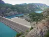 Serre-Ponçon dam - Water reservoir (artificial lake), earth dam (earth dike), Durance river, power plant and mountains