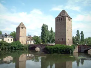 Strasbourg - River (Illinois), puentes cubiertos de torres, árboles y casas