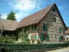 Sundgau - Jardin et maison à colombages aux volets verts (village de Riespach)