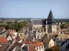Torreón de Houdan - Vista de la iglesia de Saint-Jacques-le-Majeur-et-Saint-Christophe y de las casas del pueblo desde lo alto del torreón
