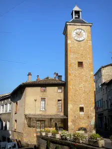 Trévoux - Arsenal tower (Clock tower) and houses of the town