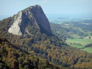 Tuilière et Sanadoire rocks - Tuilière rock and forest; in the Auvergne Volcanic Regional Nature Park in the Massif du Sancy mountains (Monts Dore)