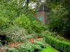 Tuin van le Pré Catelan - Boogschutters naar huis (vlag), bomen, struiken en rozenstruiken in het park, in Illiers-Combray