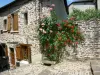 Uzerche - Stenen huis versierd met klimrozen in bloei