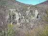 Vale do Volane - Parque Natural Regional dos Monts d'Ardèche: rochas em um cenário verde