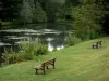 Vale de Yerres - Bancos com vista para o rio Yerres, ladeado por árvores e vegetação, em Brunoy