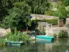 Vallée du Loir - Bord de rivière Loir avec barques amarrées ; à Bazouges-sur-le-Loir 