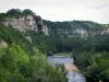 Vallei van de Dordogne - Bomen langs de rivier (de Dordogne) en kliffen, in de Quercy