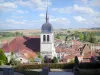 Vaucouleurs - Clocher de l'église Saint-Laurent, toits de maisons du village et paysage alentour