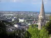 Vendôme - Arbres en premier plan avec vue sur le clocher roman de l'abbaye de la Trinité, les maisons et les bâtiments de la ville