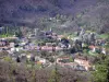 Vernet-les-Bains - Vue sur les toits de la station thermale entourée de verdure ; dans le Parc Naturel Régional des Pyrénées Catalanes