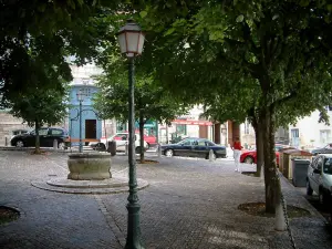 Vesoul - Schattiger Platz mit einem Brunnen und Bäume