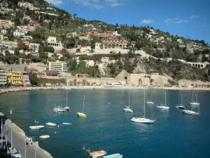 Villefranche-sur-Mer - View of the natural harbour, mountains, the sea and boats