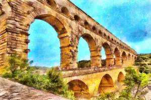 A watercolor of the aqueduct